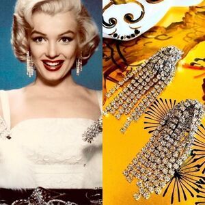 ♥️ Vintage earrings, clear rhinestone clip on cascade PRICE FIRM, free shipping